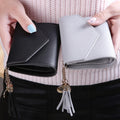 New Minimalist Cheap Mini Cute Leather Wallets for Woman Ladies Small Slim Short Girls Purse Stylish Card Wallet With Tassel
