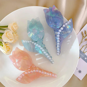Hot Selling 10.5cm Claw Clips Hair Accessories Rose Pearl Acetate Square Hair Claw Clips for Women