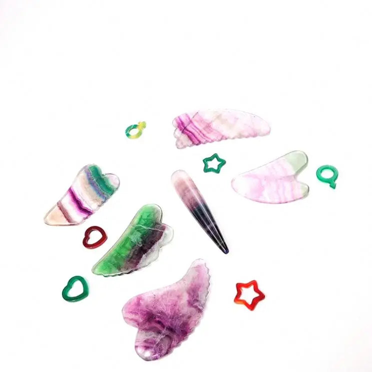 HZ Best Price Natural Fluorite Jade Guasha Beauty Facial Massage Whitening Heart-shaped pink Fluorite Natural Jade Gua Sha