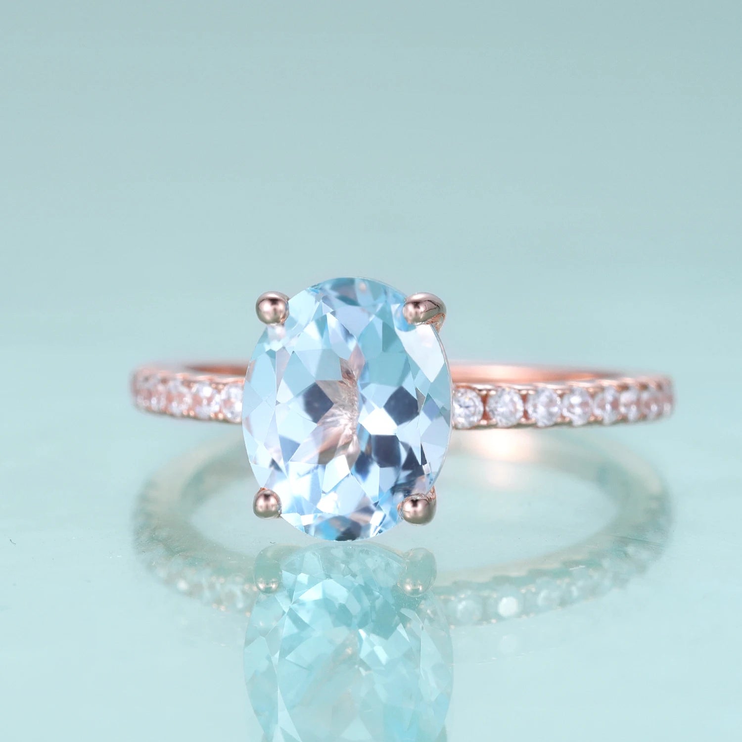 KH066 Abiding Jewelry Factory Direct Sale Oval Natural Sky Blue Topaz Eternity 925 Sterling Silver Engagement Custom Size Ring