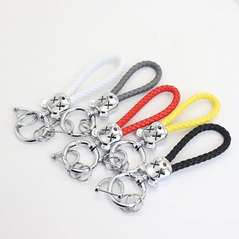 Wholesale Compass Leather Keychain Rope Car Hand Woven Eco-Friendly Embossing Printing Bear Creative 3D Stereo Pendant Couple