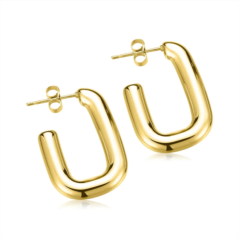 2023 New Laconic Cheap Stainless Steel Twist Rectangle Pierced Open Earrings for Women Daily Jewelry