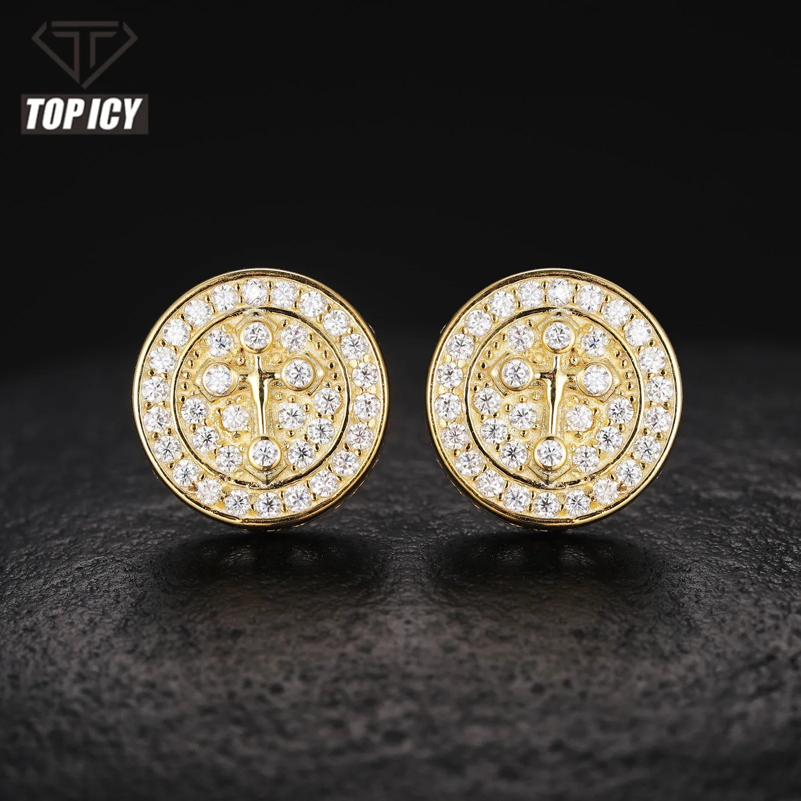 Iced Out Circle Shape VVS Moissanite Cross Stud Earrings 925 Sterling Silver Luxury Pass Diamond Tester Earrings