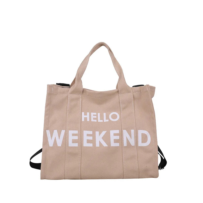 Luxury Extra Large Two-Strap Letter Pattern Fashion Organic Cotton Canvas Tote Handbag Zipper Closure Customizable Unisex