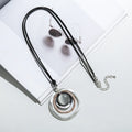 TongLing European Vintage Geometric Necklace Alloy Double Loop Long Pendant Necklace for Women Daily Wearing