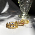 Delicate 18K Gold Plated Hollow Lace Thick Circle Rings Shiny Women Jewelry Open Blue Pink Green Crystal Zircon Finger Ring