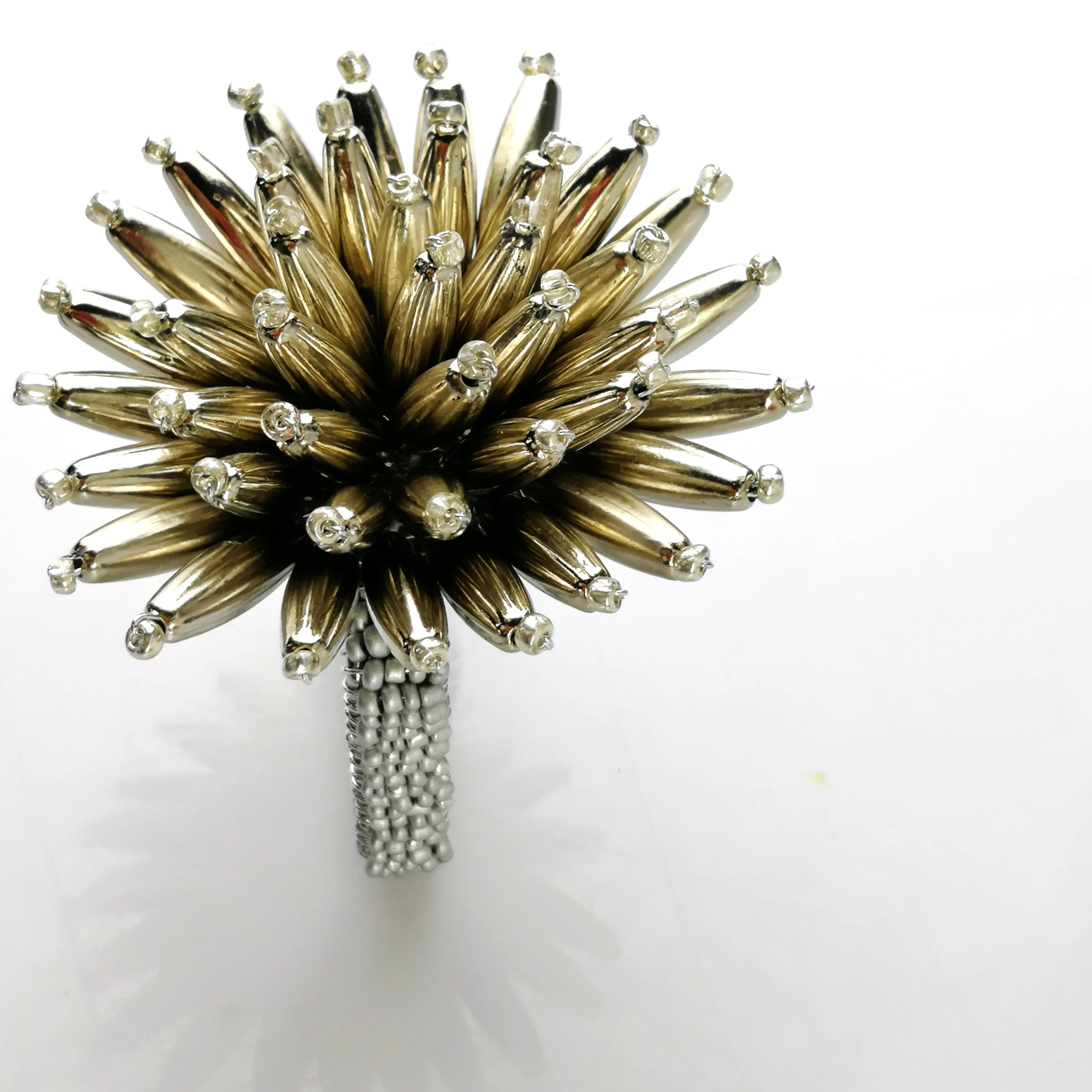 Classic Silver Beads Flower Napkin Ring Shiny Elegant Table Decor for Wedding Banquet Restaurant Hotel Home