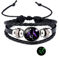 Punk Handmade Adjustable  PU Leather Charm Glow In Dark Horoscope 12 Zodiac Signs Bracelet Jewelry for Men