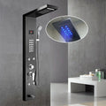 Stainless Steel Wall Mounted Black Shower Column Rainfall Waterfall LED Lighting Smart Shower Panel