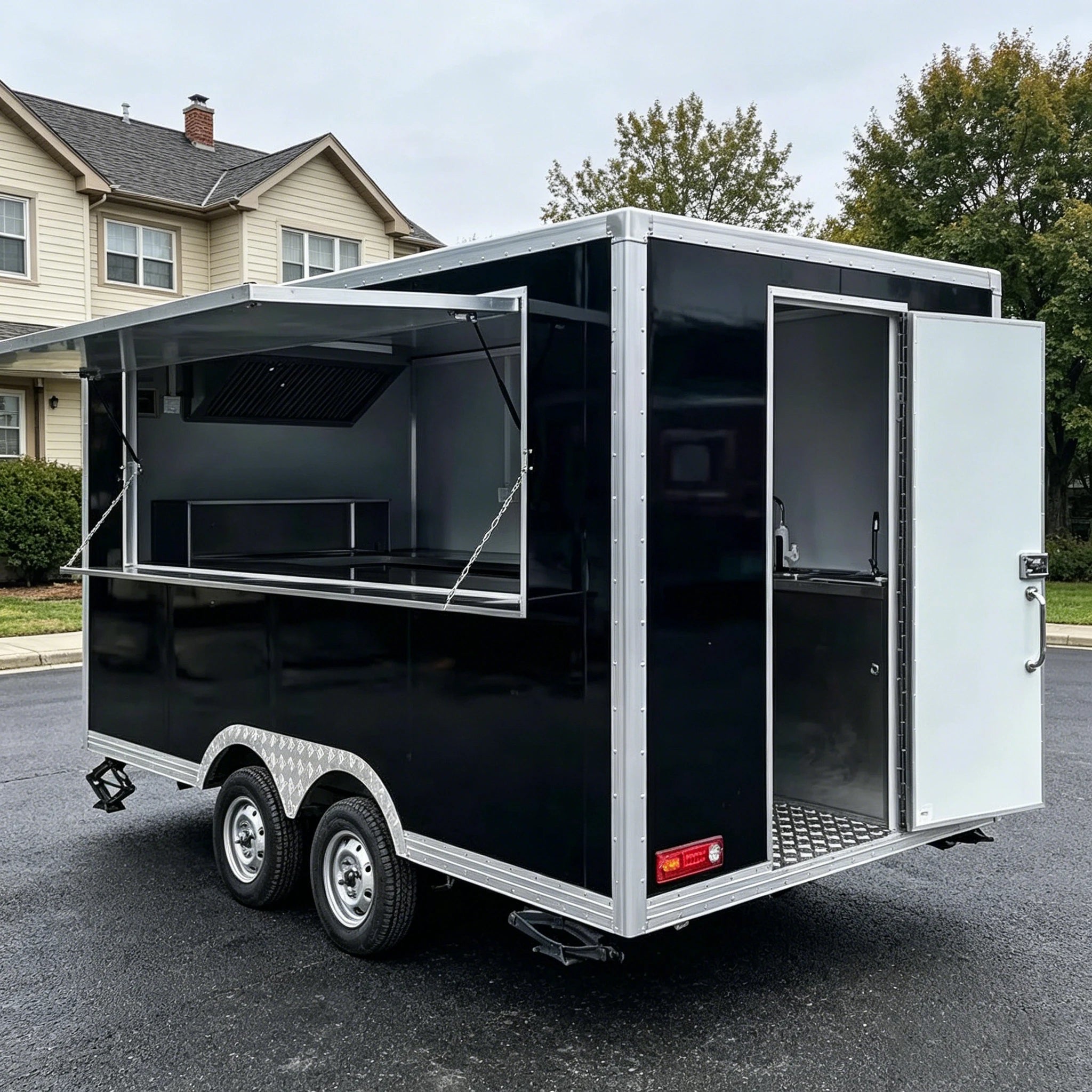 New Type Yiwanjia YWJ-FT01 Stainless Steel Frame Street Food Trailer for Coffee Van Catering Cart Burgers Fries Ice Cream Food