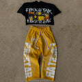 Eco-Friendly 100% Cotton DTG Printed Applique Sun Faded Summer Streetwear Cropped Boxy T-Shirt Baggy Straight Wide Leg