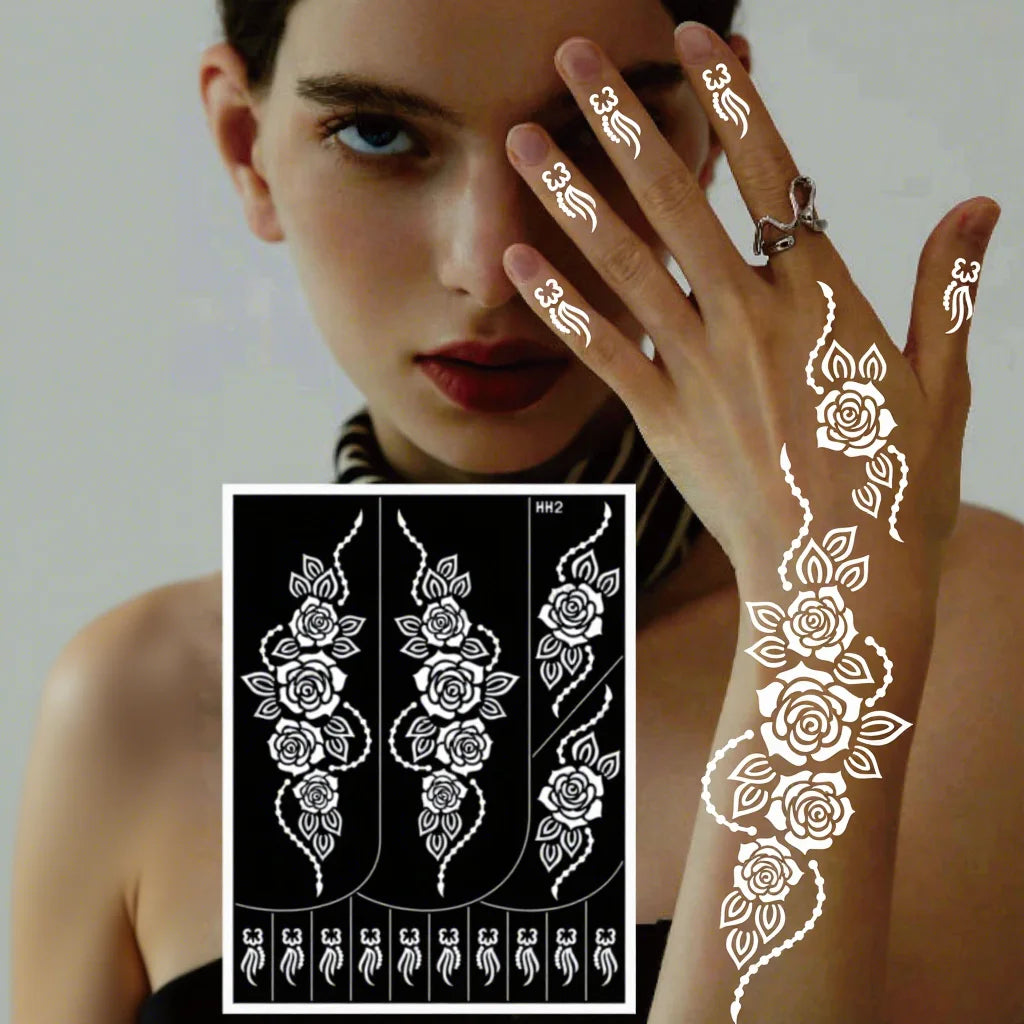 Hot Sale Blooming Rose India Henna Tattoo Stencil Reusable Hand & Foot Body Art Tattoo Template