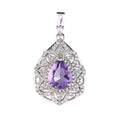 Gorgeous Rhodium Plated 925 Silver Fine Natural Amethyst Pendant for Women As a Gift Charm Pendant