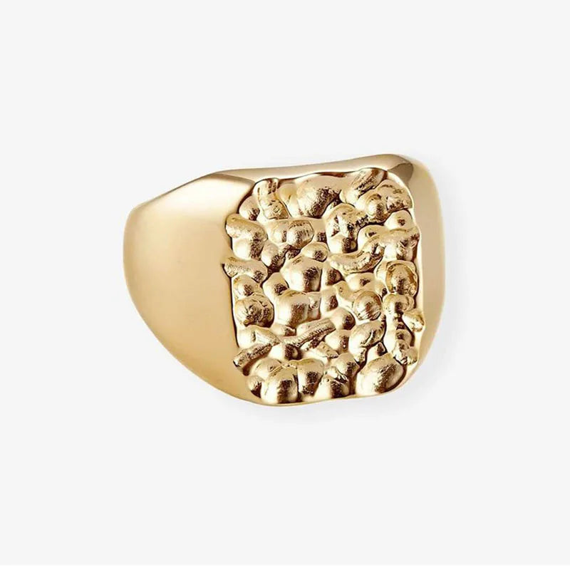 MICCI Wholesale Custom 18K Gold Plated Stainless Steel Textured Chunky Hammer Rings for Women