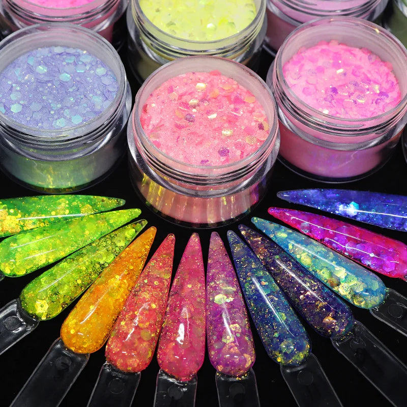 12 Colors Glitter Colored Acrylic Powder 30G/bottle for Nail Decoration for DIY Art Design 3D Manicure Extension Gifts for Women