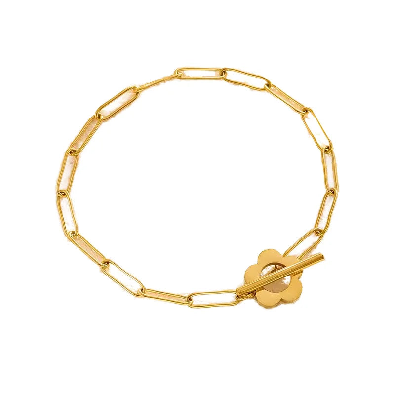 Gold Plated Stainless Steel Paperclip Chain Bracelet Flower OT Toggle Bracelet for Women Man MegaBDM