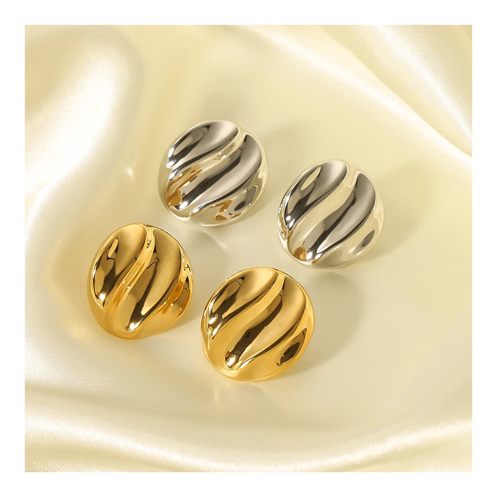 Classic Titanium Steel Vacuum Plating Lava Round Curved Texture Fashion Jewelry Stud Earrings for Women