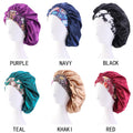 Large Size Nightcap Women Sleep Cap Boho Print Floral Flower Elastic Wide Edge Band Satin Hair Bonnet Hat