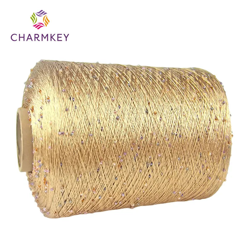 Charmkey Polyester Fancy 3 mm Hand Knitting Silver Color Glitter Beads Sequin Yarn with Sequined on Yarn for Crocheting