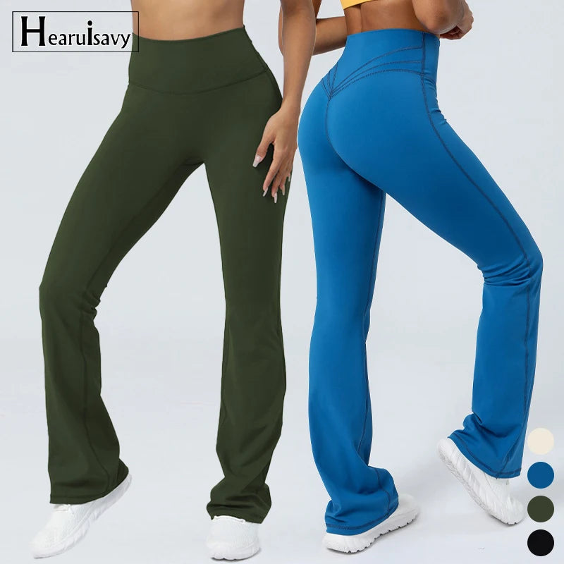 HEARUISAVY Spring Naked Feeling Tight Dance Wide-legged Hip Lifting High Waist Flared Pant Outdoor Fitness Sportswear Women's