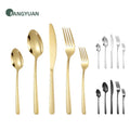 FANGYUAN Unique Hammered Handle Restaurant Wedding Silverware Stainless Steel Black Gold Spoon Fork Cutlery Set