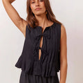 Enyami Woman Pleated Lace-up Cotton Linen Elegant Straight Long New Chic Top Vacation Beach Outfits Summer Sleeveless Shirt