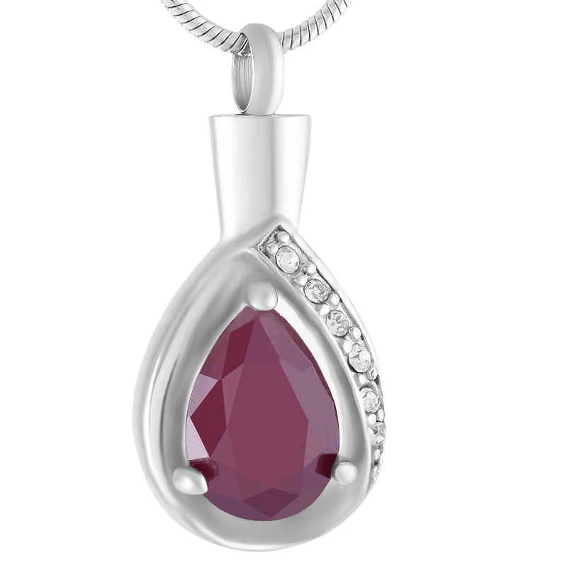 Stainless Steel Water Drop Pet Human Casket Memorial Pendant Crystal Necklace Ash Keepsake Jewel Tear Drop Urn Ashes Cremation