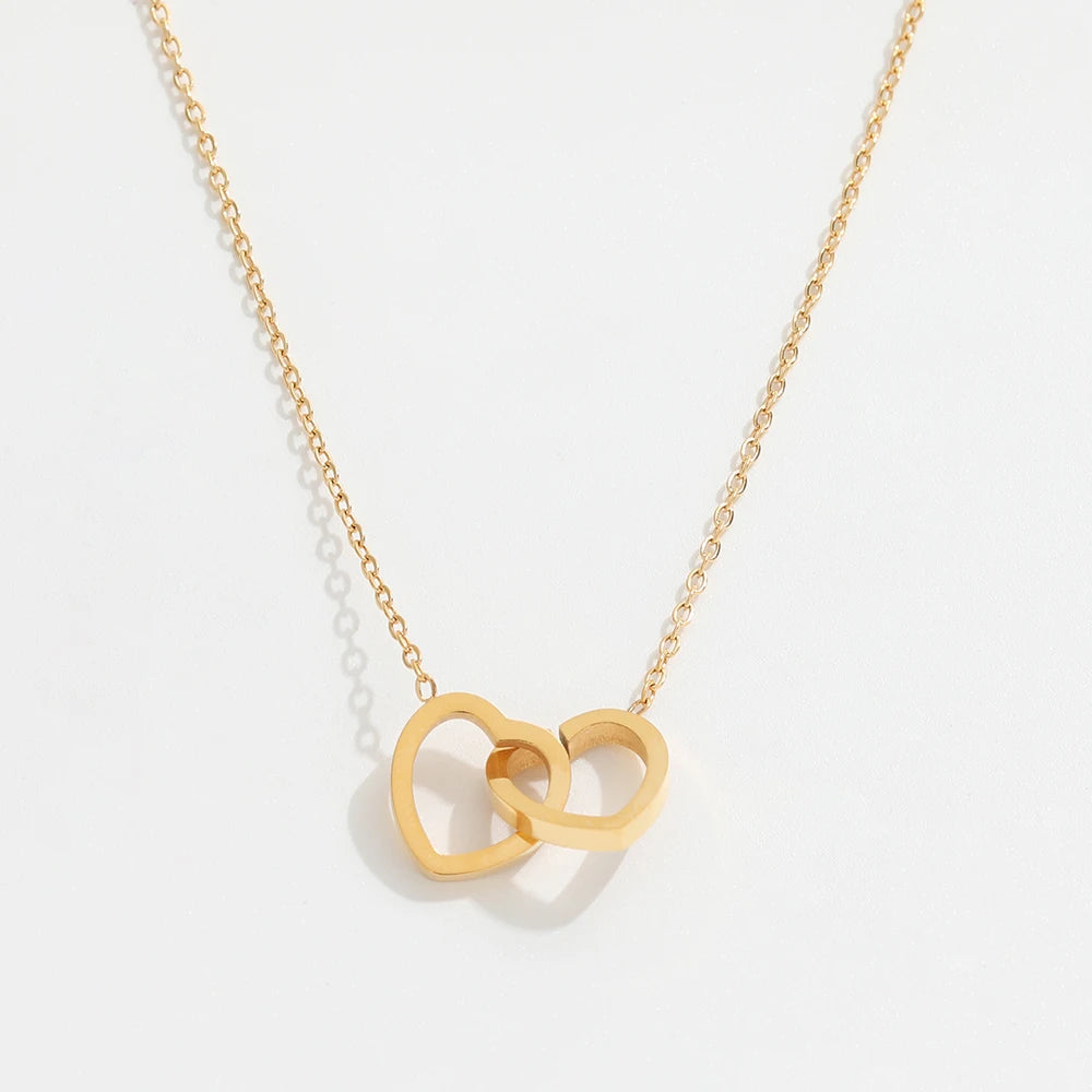 Joolim Jewelry Stainless Steel Double Heart Interlocking Pendant Necklace Stainless Steel Fashion Jewelry