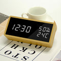 Portable Home Decor Table Desktop Wood Indoor Thermometer Electronic Hygrometer Wooden Digital LED Desk Alarm Clock for Bedstand