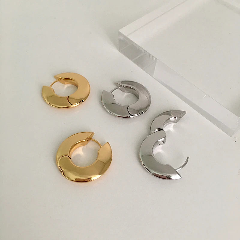 Flat Wide Chunky Hoop Earrings Circle Solid Gold Plated Earrings for Women Metal Simple Plain Vintage Minimalist Jewelry 2025