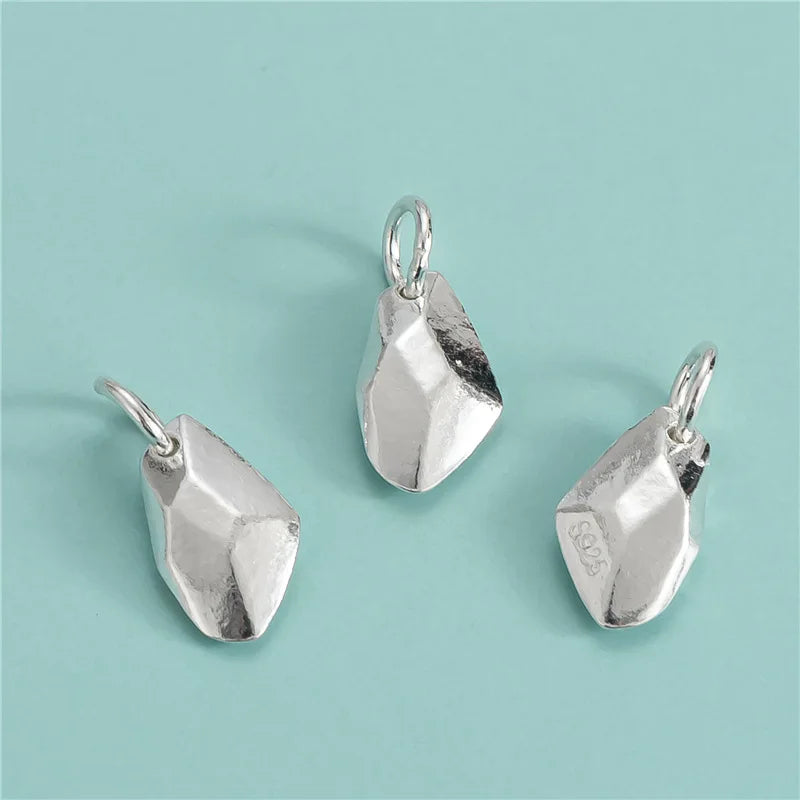 Personalized 925 Sterling Silver Irregularly Stone Shaped Charm Pendant for Bracelet Necklace Making Accessories