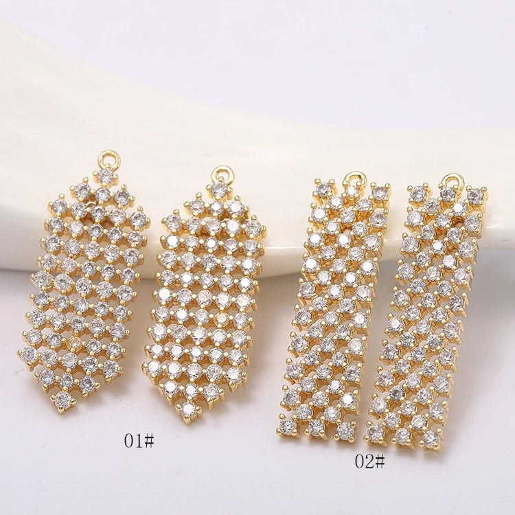 New DIY Fashion Jewelry Brass Hexagon Rectangle Shape Inlaid Zircon Charm for Jewelry Making