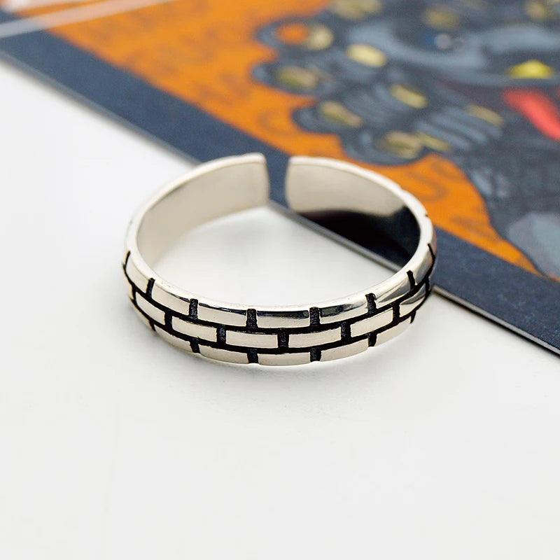 In Stock S925 Silver Men's Rings Oxidized Processed Retro Adjustable Rings for Men