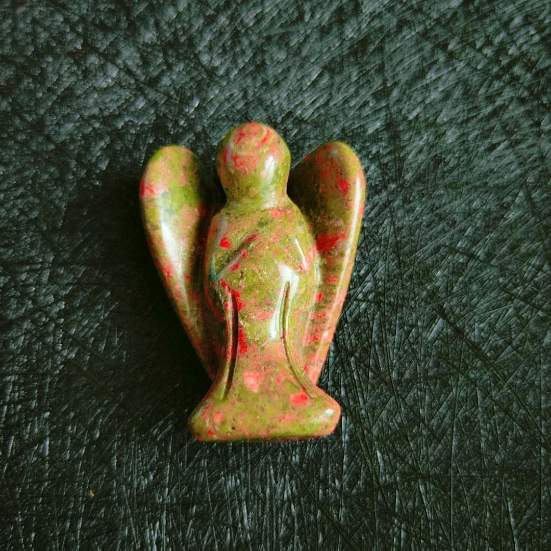 Huiying Hot Selling Natural Gemstone Angel Figurine Hand Carved Unakite Crystal Angel Crafts 2 Inch