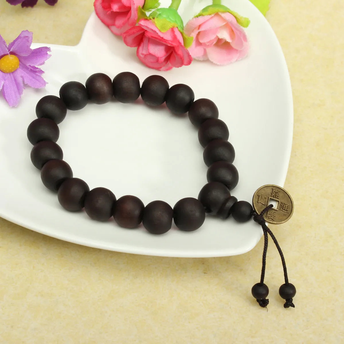 Mens Retro Wood Buddha Buddhist Prayer Bead Tibet Bracelet Mala Bangle Wrist Ornament 12mm