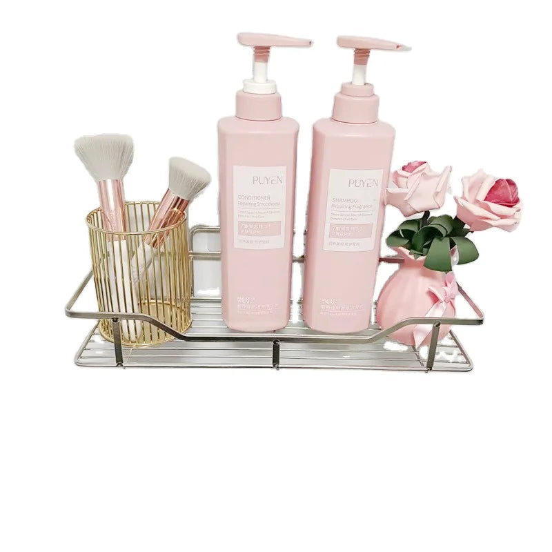 Modern Corner Drilling Free Stainless Steel Chrome Finish Bathroom Kitchen Wall Mounted Shower Caddy Shelf Easy Install