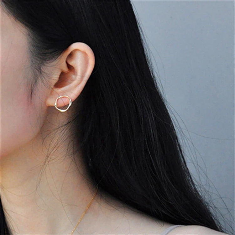 Korean Style 925 Sterling Silver Women Simple Design Geometric Plain Earrings