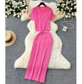 Wholesale Women Clothing Two Piece Knitted Short Sleeve Top and Skirt Set for Ladies
