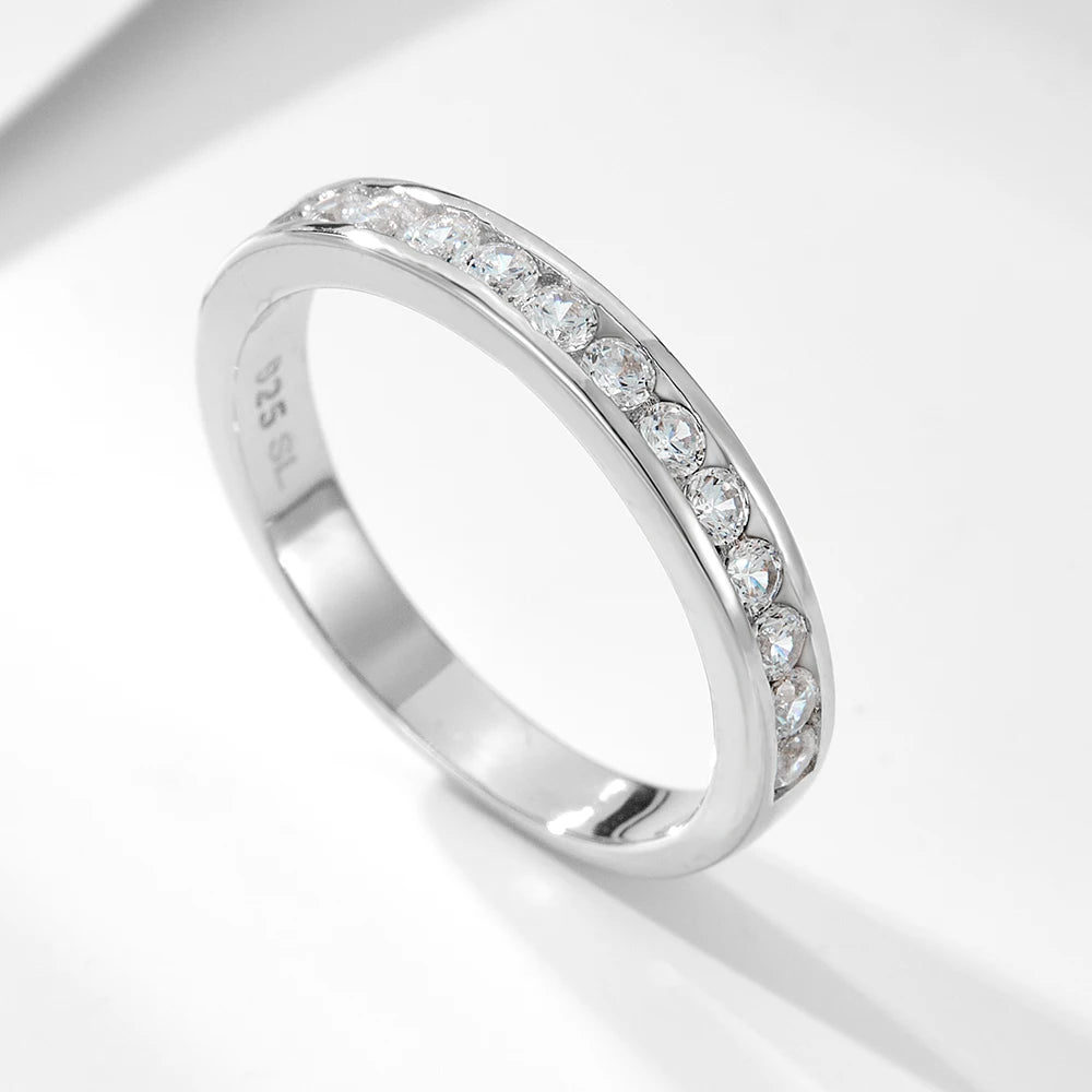 Fashion 925 Sterling Silver Rhodium Women's Engagement Rings Shiny Zircon Wedding Bands Eternity Ring Classic Party Men Jewelry