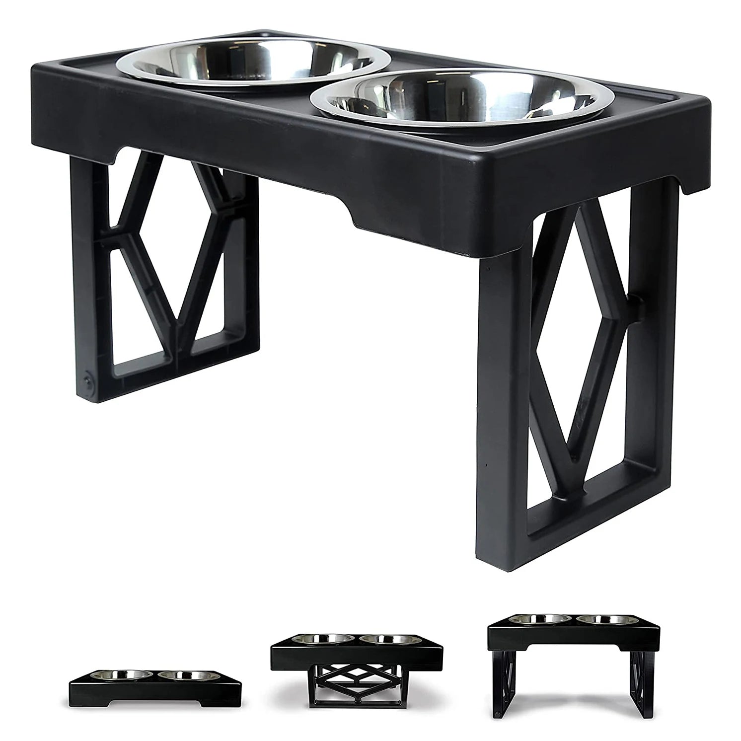 ZMaker New Designer Double Stainless Steel Raised Dog Bowl Adjustable Elevated Dog Bowls for All Stages Dogs