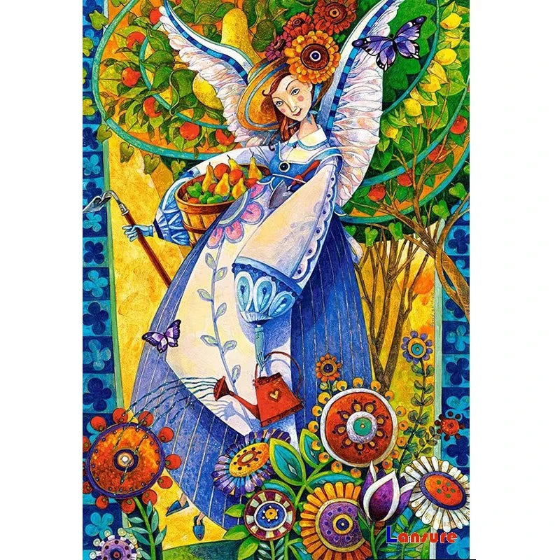 LS Wholesale DIY Diamond Painting Full Round Drill AB 5D Classic Style Angel Girl Canvas Wall Art Portrait Subject Dot Painting