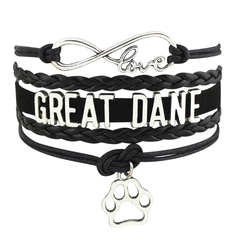Factory Custom Made Infinity Love Great Dane Pomeranian Basset Hound Husky Wheaton Terrier Dog Mom Bracelets for Women