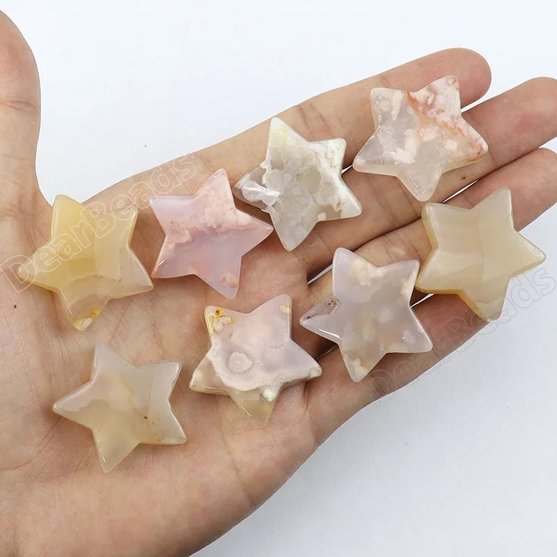 3CM Natural Flower Agate Star Shape  Sakura Agate Carving  Cherry Blossom Stone for Decoration Healing Quartz Making