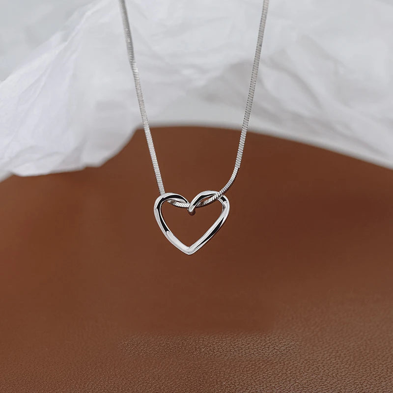 Dainty Hollow Heart Zircon Pendant Necklace 925 Sterling Silver Trendy Love Design for Women Wedding Party