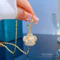 Shining 18k Gold Plated Flower Stainless Steel Lip Link Chain Necklace White Opal Zircon Cz Flower Choker Necklace Jewelry