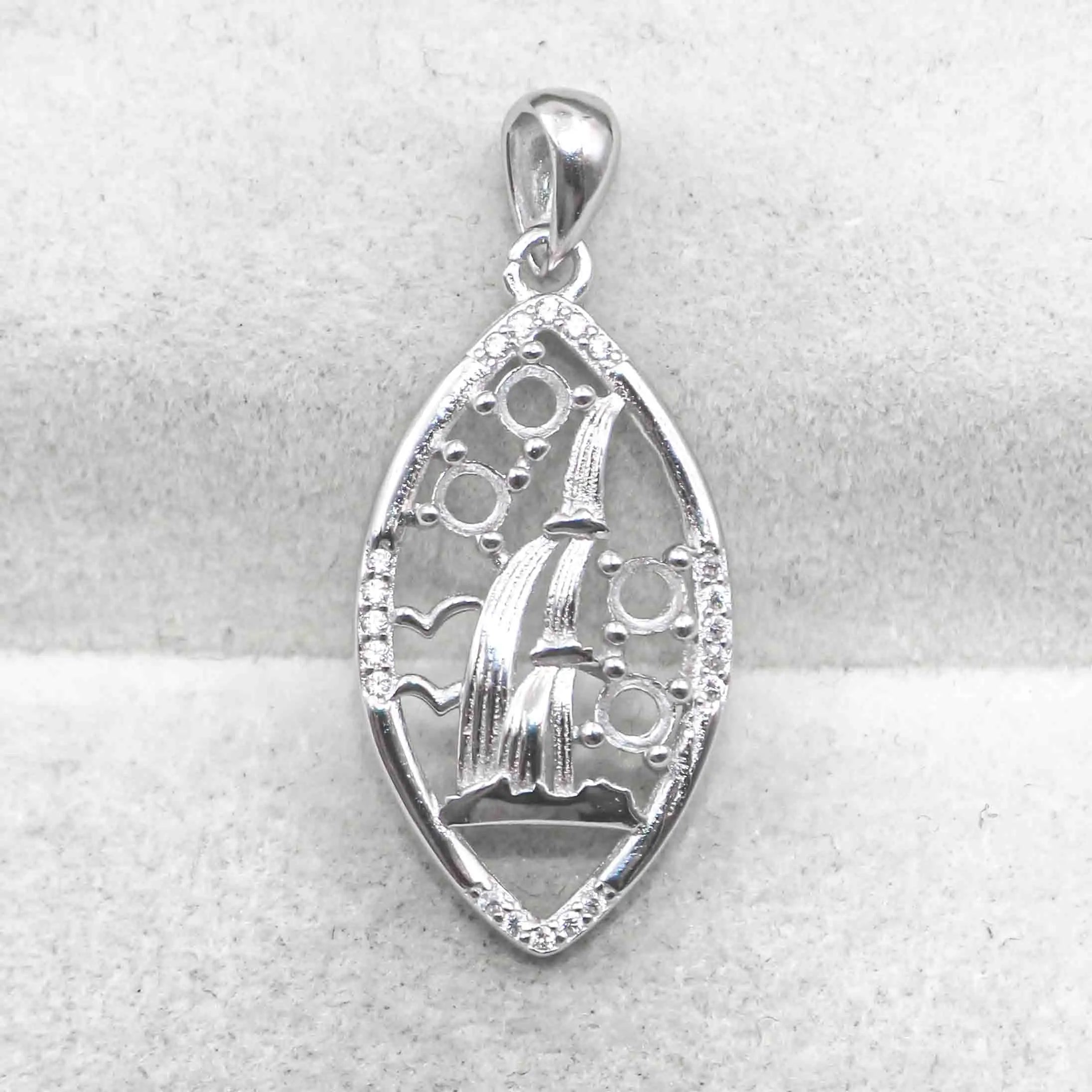 Sterling Silver 3*3mm Semi Mount Pendant Empty Frame Blank Support Setting S925 Base Holder Without Center Stone for DIY Inlay