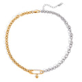 J&D 18K Gold Plate Stainless Steel Chain Trendy Two Tone Zircon Heart Link Chain Paper Clip Necklace
