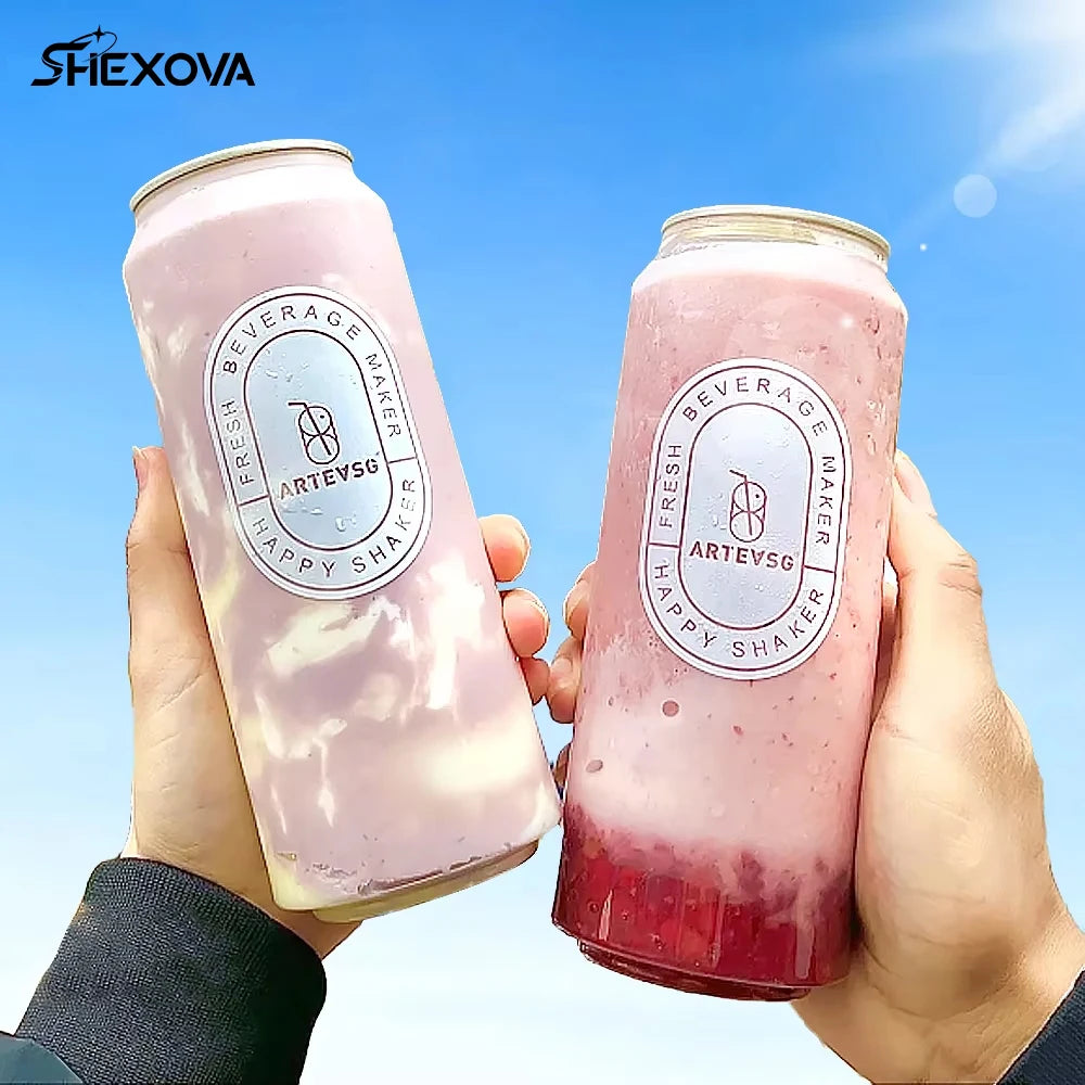 Hot Sale Customize Logo and Color Beverage Soda Pet Cans Bubble Tea Transparent Pet Cans with Aluminum Lids