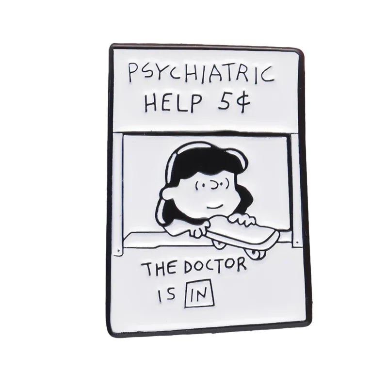 Trendy Wholesale Letter Psychiatric Help Brooch Cute Cartoon Anime Badge Metal Enamel Lapel Pin Hat Bag