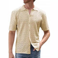 European and American Fashion Men's Casual Knitted Shirt Summer New Hollow Out Breathable and Cool Short Sleeved Cardigan Tops